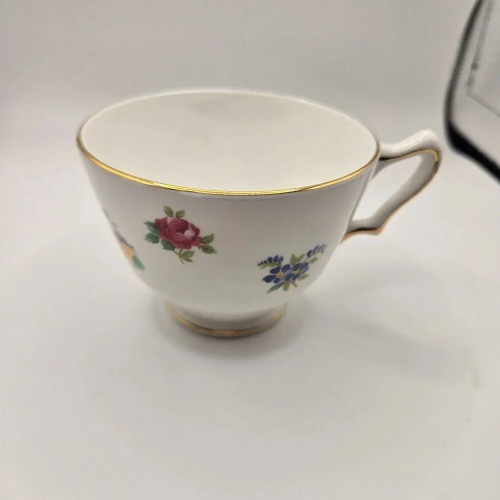 Vintage Bone China Tea Cup Saucer Crown Staffordshire England Floral Gold Trim